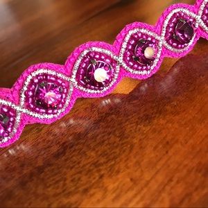 NEW Pink Pewter Bead Elastic Headband Pink/Silver